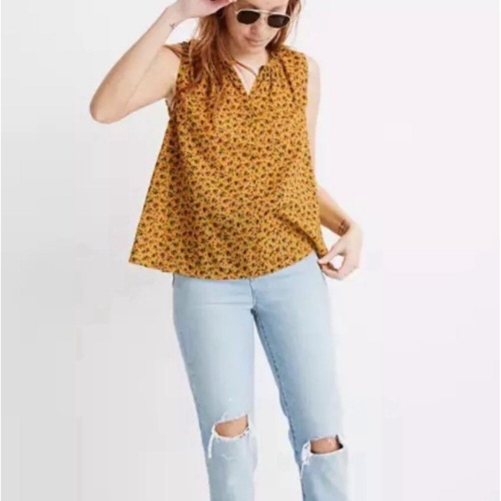 Madewell Mustard Floral Sleeveless Blouse